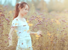 给花草中的人物加上甜美的淡褐色